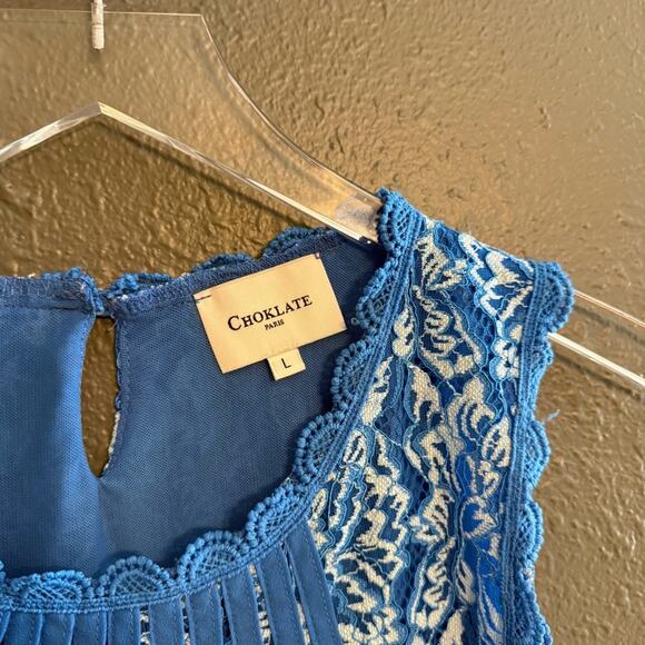 Choklate Paris Blue Lace Floral Blouse Size L - Picture 4 of 5